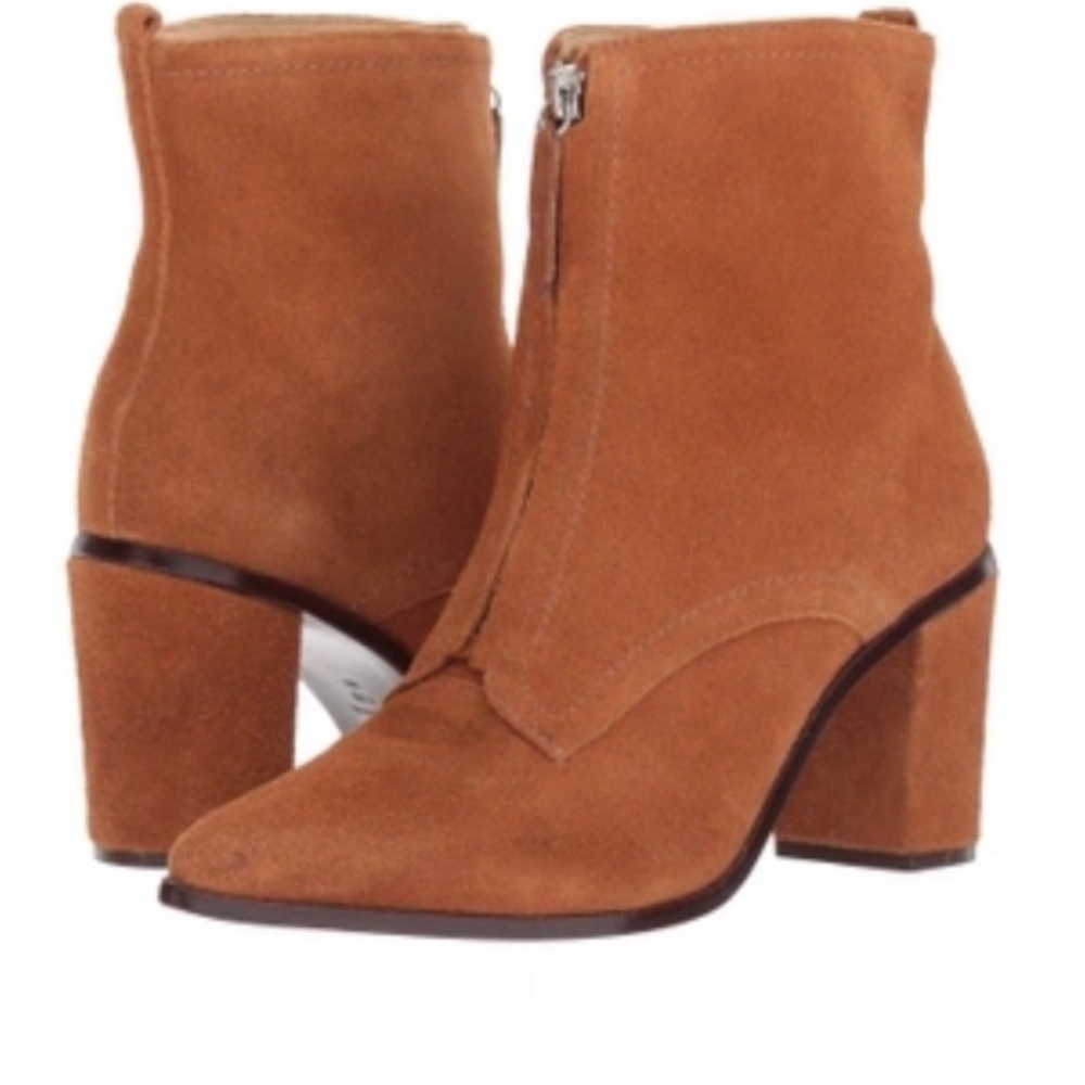 SCHUTZ Nayra Ankle Booties Boots Wood Color Suede Leather Dust Bag Size 8.5 NIB